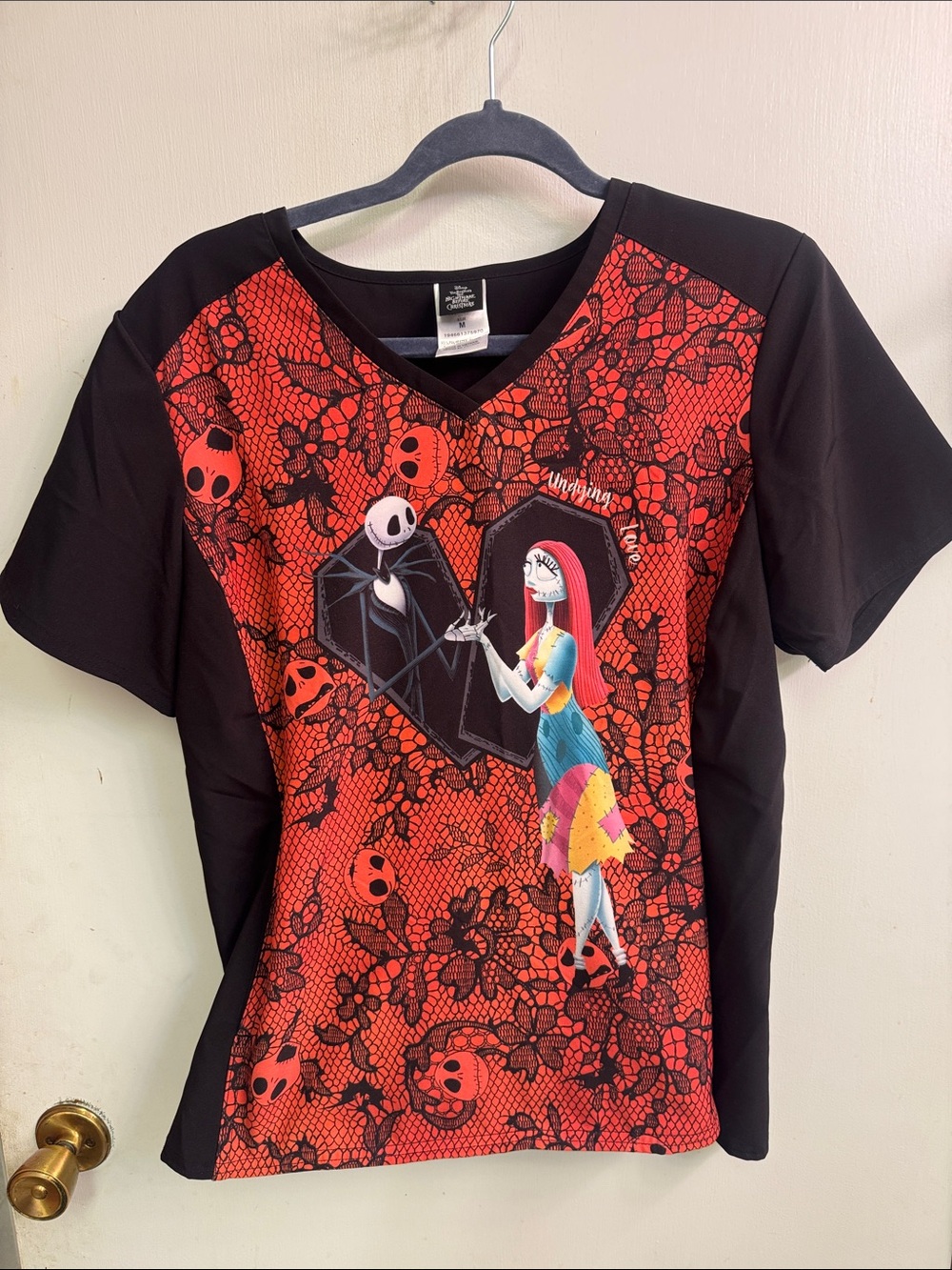 Disney Red and Black V-Neck Tee with The Nightmare Before Christmas Art
